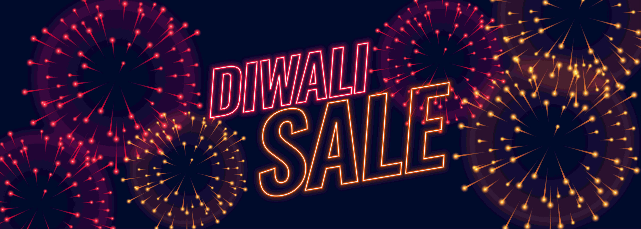 diwali sale fireworks festival banner in neon style
